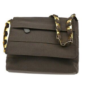 SALVATORE FERRAGAMO Vara Shoulder Bag Canvas Leather Brown GHW Italy 61ZA012